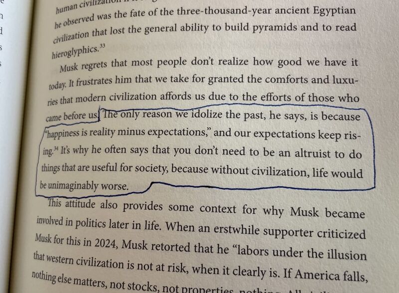 Happiness is reality minus expectations — highlighted passage
